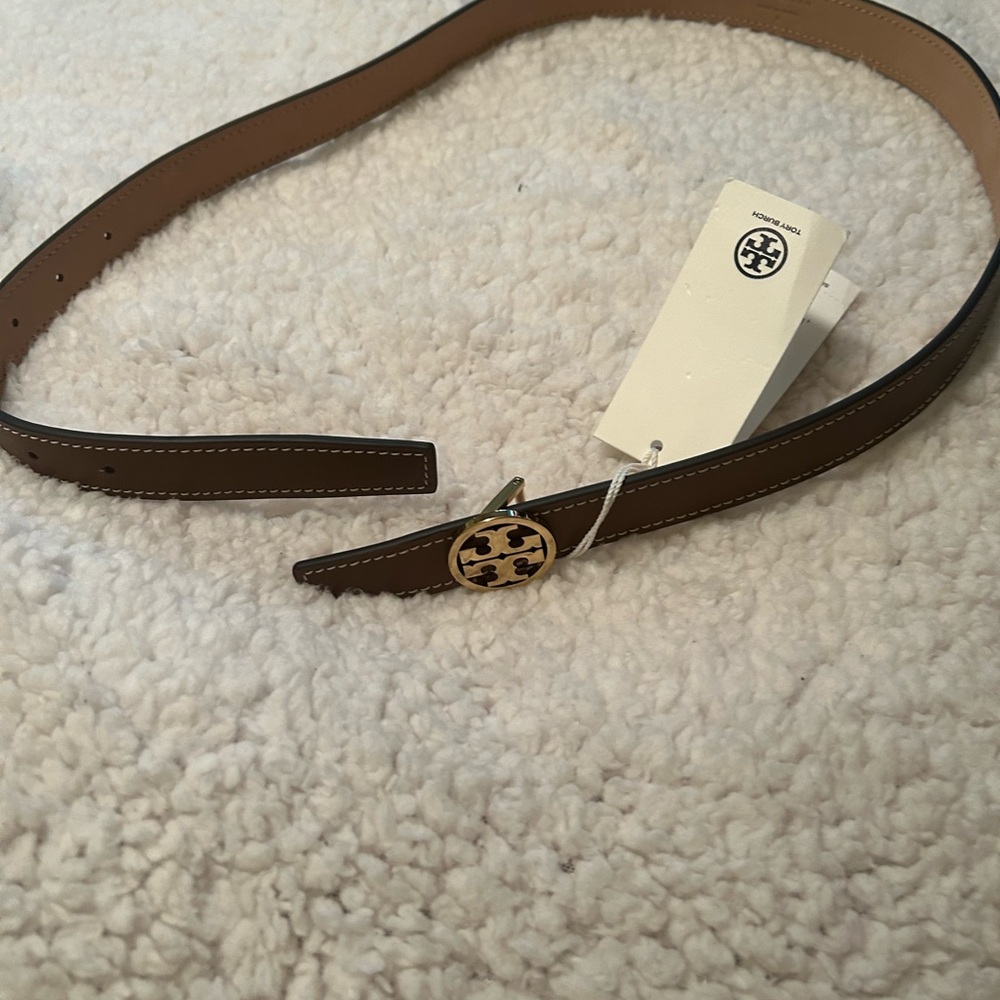 Tory Burch Brown Leather Belt with Logo Buckle